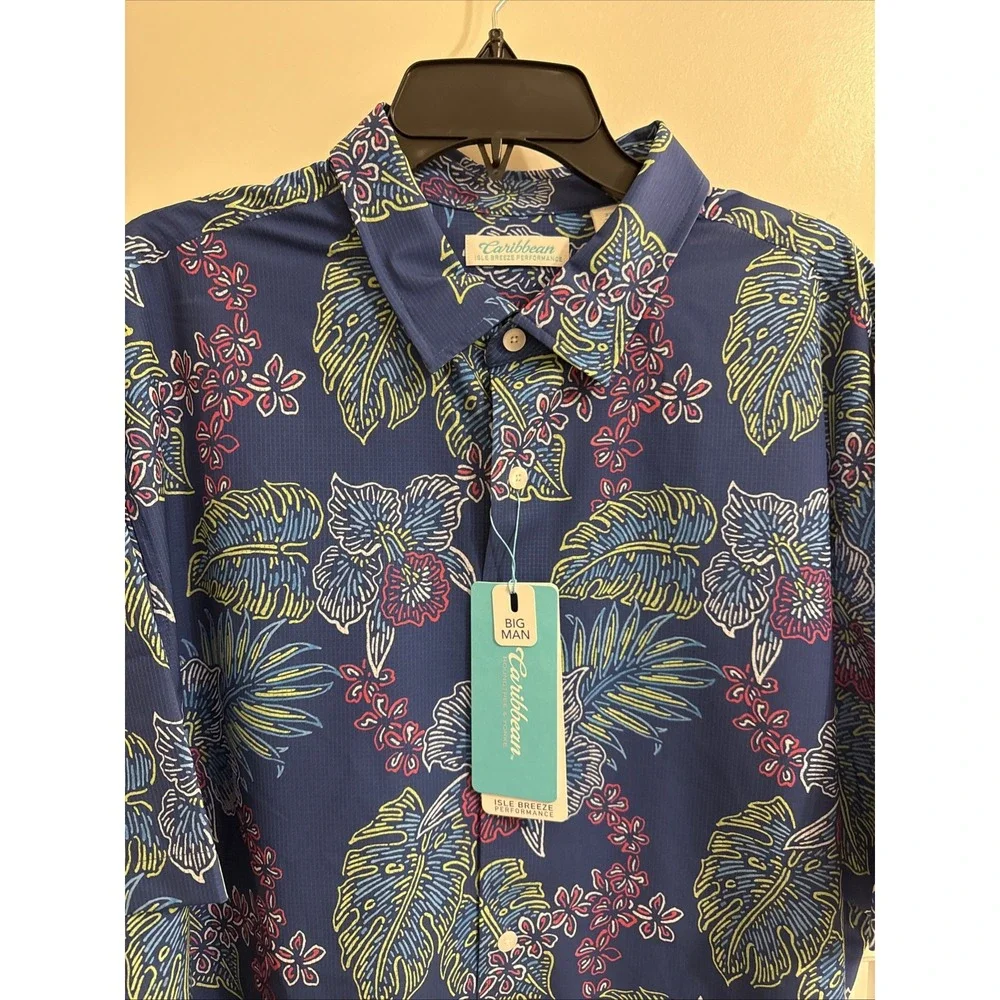 Caribbean mens SHIRT PERFORMANCE isle breeze stretch neon TALL 2XB NEW‎ $69.50